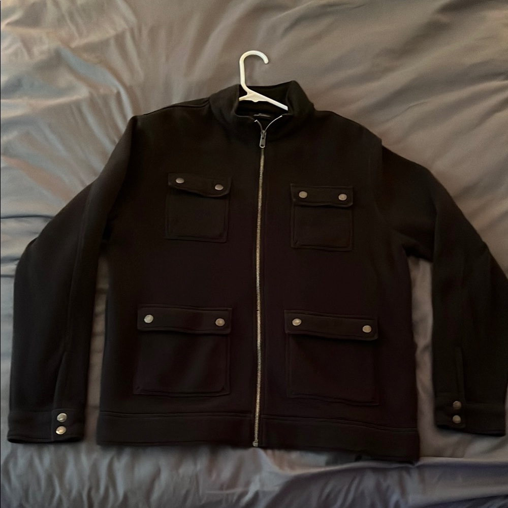 Black Zip-Up Jacket with Pockets